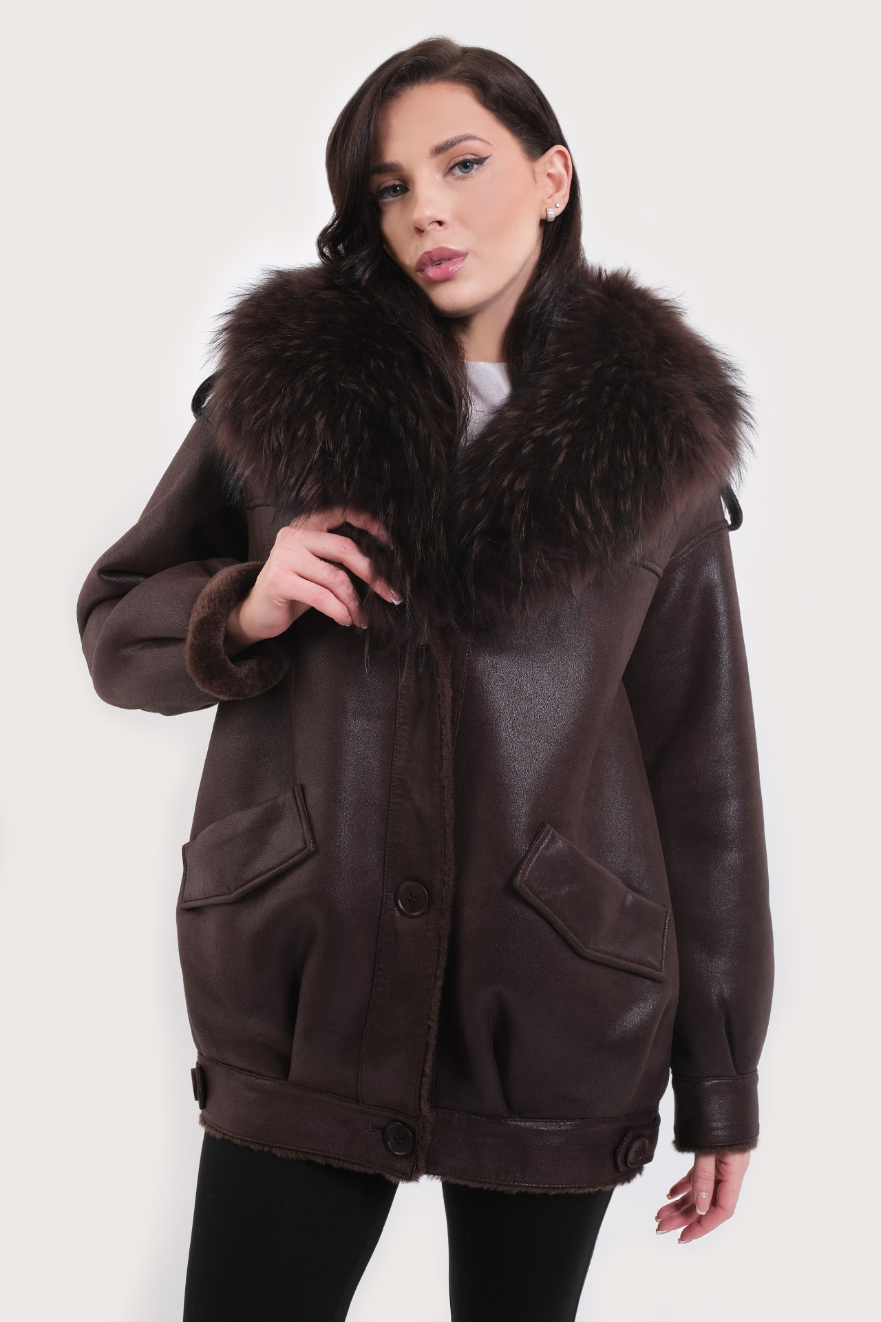 Дубленка женская R875-0926-3 `Angello Mod` коричневый